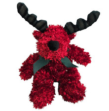 Russ Berrie Christmas Moose Twinkle Burgundy Chenille Plush Velvet Green Antlers