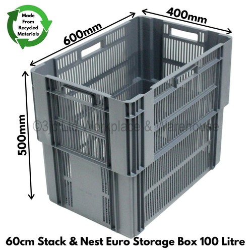 Standard Plastic Euro Storage Box Boxes Choice Of 6 Sizes Vented or Solid Sides - Picture 10 of 21