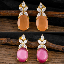 CZ Elegant Earring Flower Dangle Drop Earrings Oval Shaped Ear Jewelry for Her