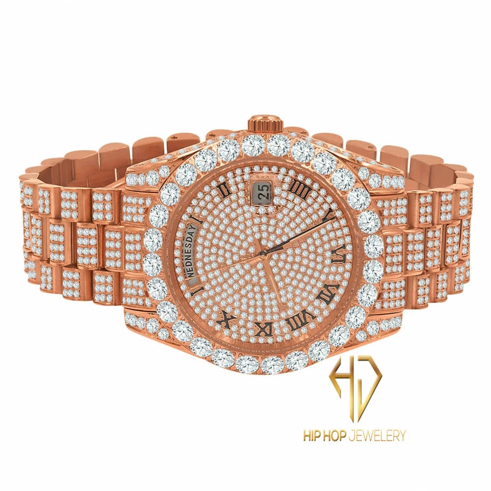 Roman Dial Solitaire Stainless Steel 18K Rose Gold Day & Date 40 mm Men’s Watch - Photo 3/4