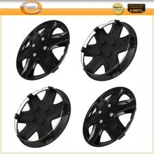 4X For Rim 14" Wheel Hub Caps Black Universal Wheel Cover Wheel Trim Kit Snap-On