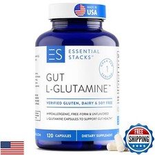 Essential Stacks Gut L-Glutamine Capsules 1000mg (Made in USA) - Gluten, Dair