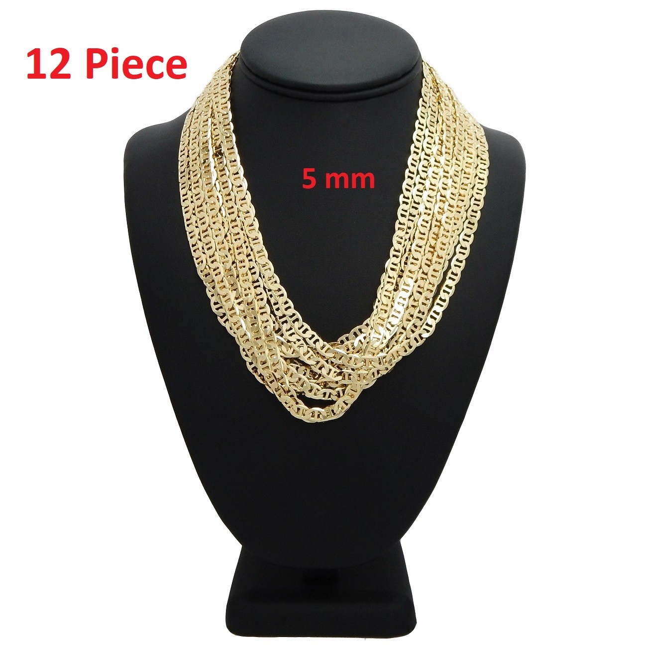 Collana catena marinaio 5 mm 12 pezzi placcata oro 20" lotti all'ingrosso