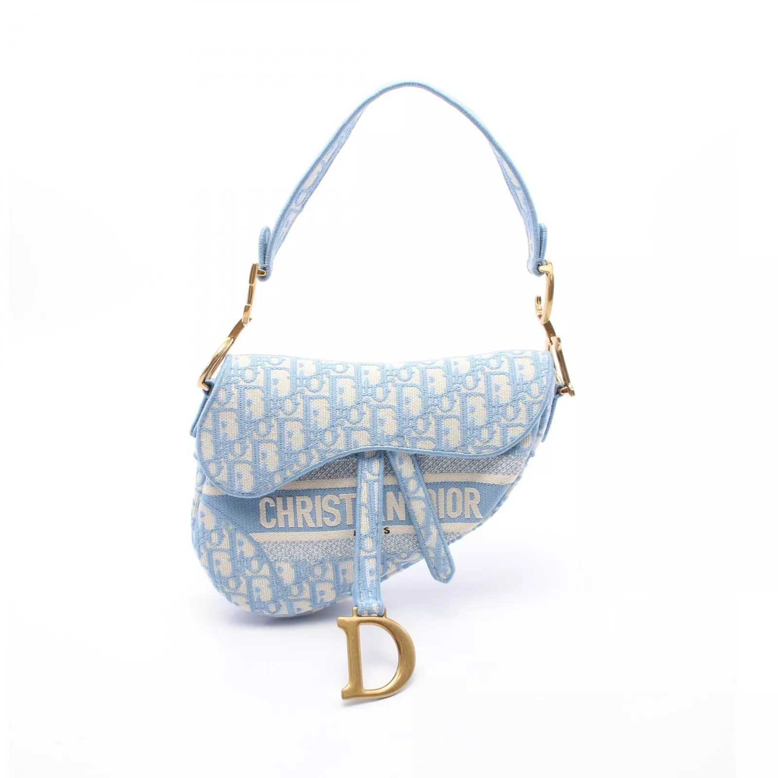 Christian Dior SELLE sac à main oblique toile bleu aqua blanc occasion jacquard