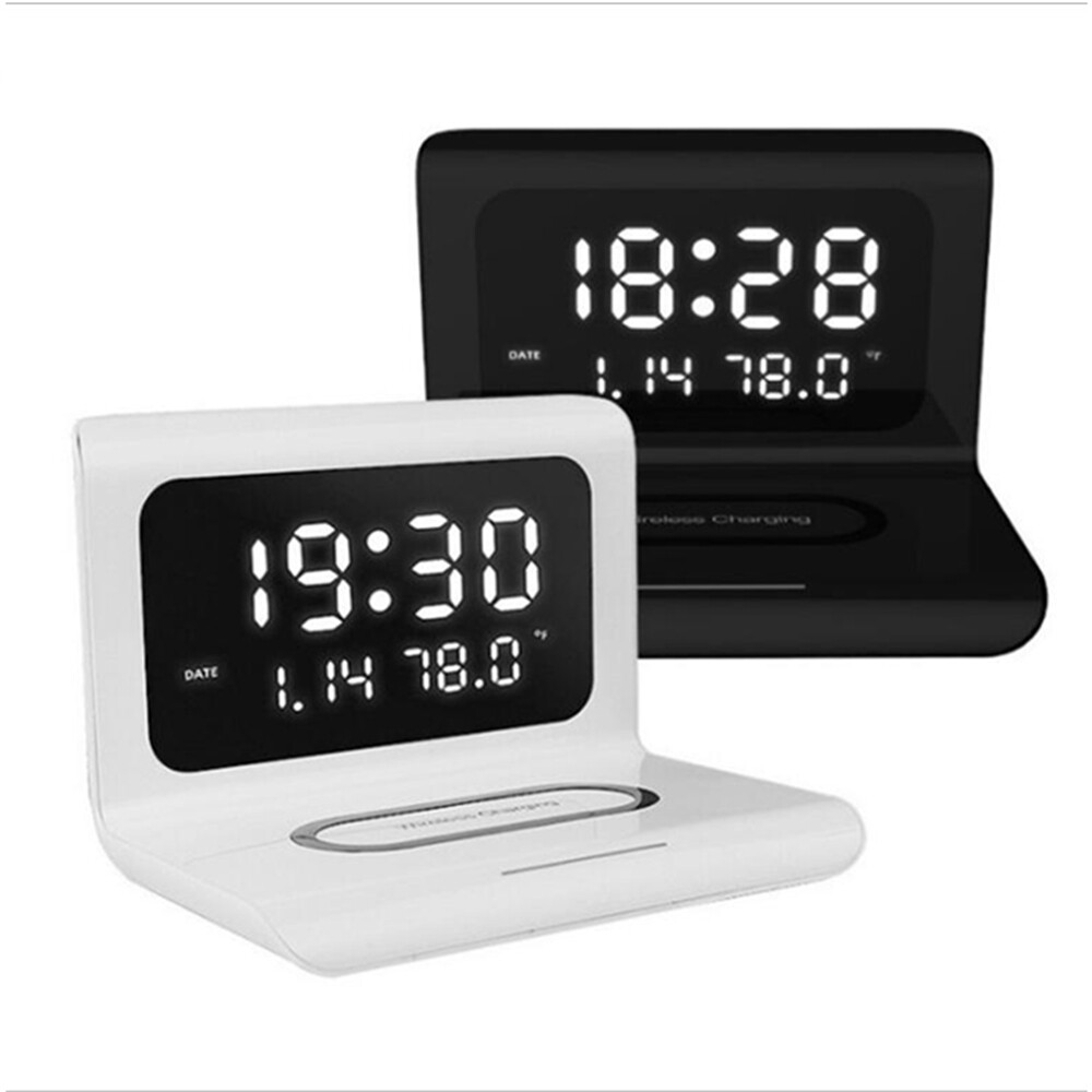 Digital Alarm Clock 2 in 1 Wireless Fast Charging Dock Station for Apple/Samsung