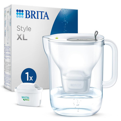 BRITA Wasserfilter-Kanne Style XL Hellgrau (3,6L) Inkl. 1 MAXTRA PRO All-In-1 Ka