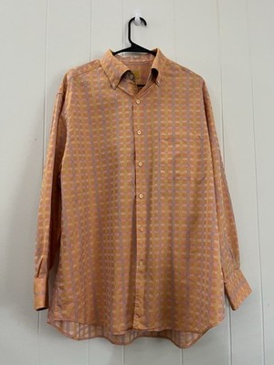 Robert Talbott Carmel XL 100% Cotton Men s Peach Long Sleeve Plaid Shirt