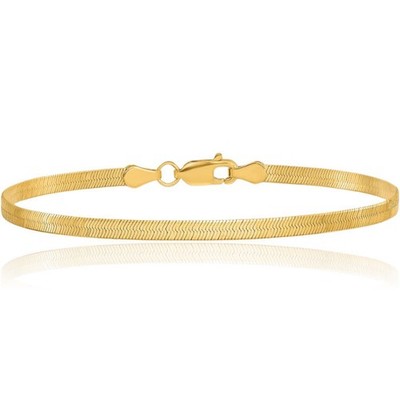 14K massives Gelbgold 3mm klassisches Fischgrät Kette flaches Armband