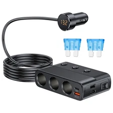 Car Cigarette Lighter Socket Splitter For 5 layers protection +separate switches