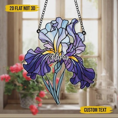 Purple Iris Acrylic Suncatcher   Floral Window Hanging Decor