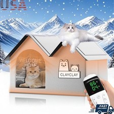 Heated Cat House W/ Waterproof Fabric Intelligent Thermostat Cozy Winter Shelter