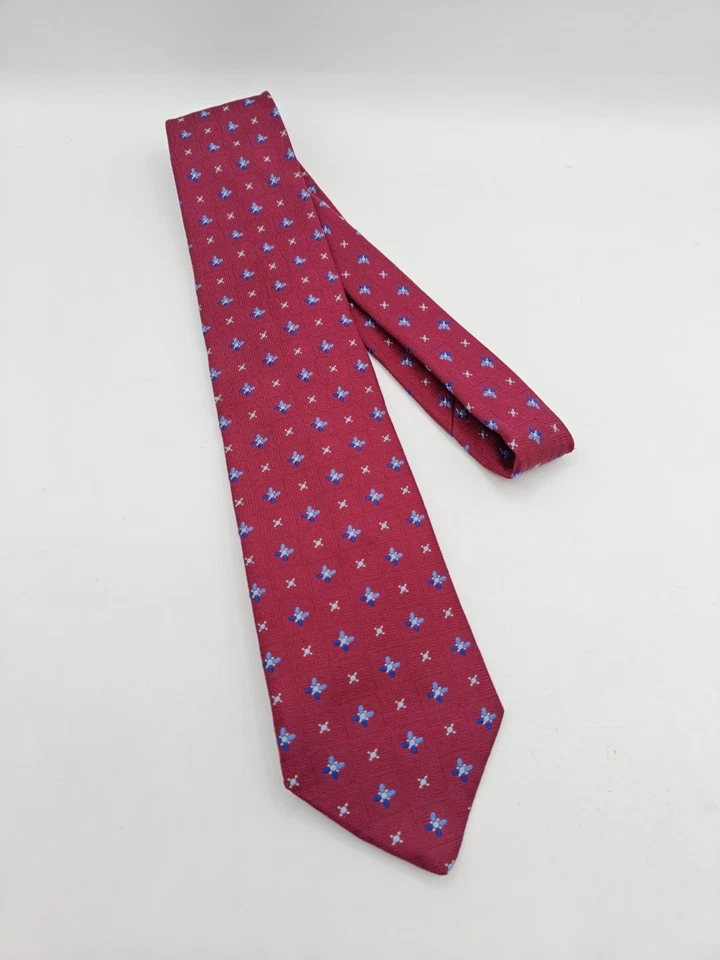 🇺🇲 Tom James Executive Mens Burgundy Geometric Silk Tie Made In USA 58x3 3/8 - Image 3 of 4