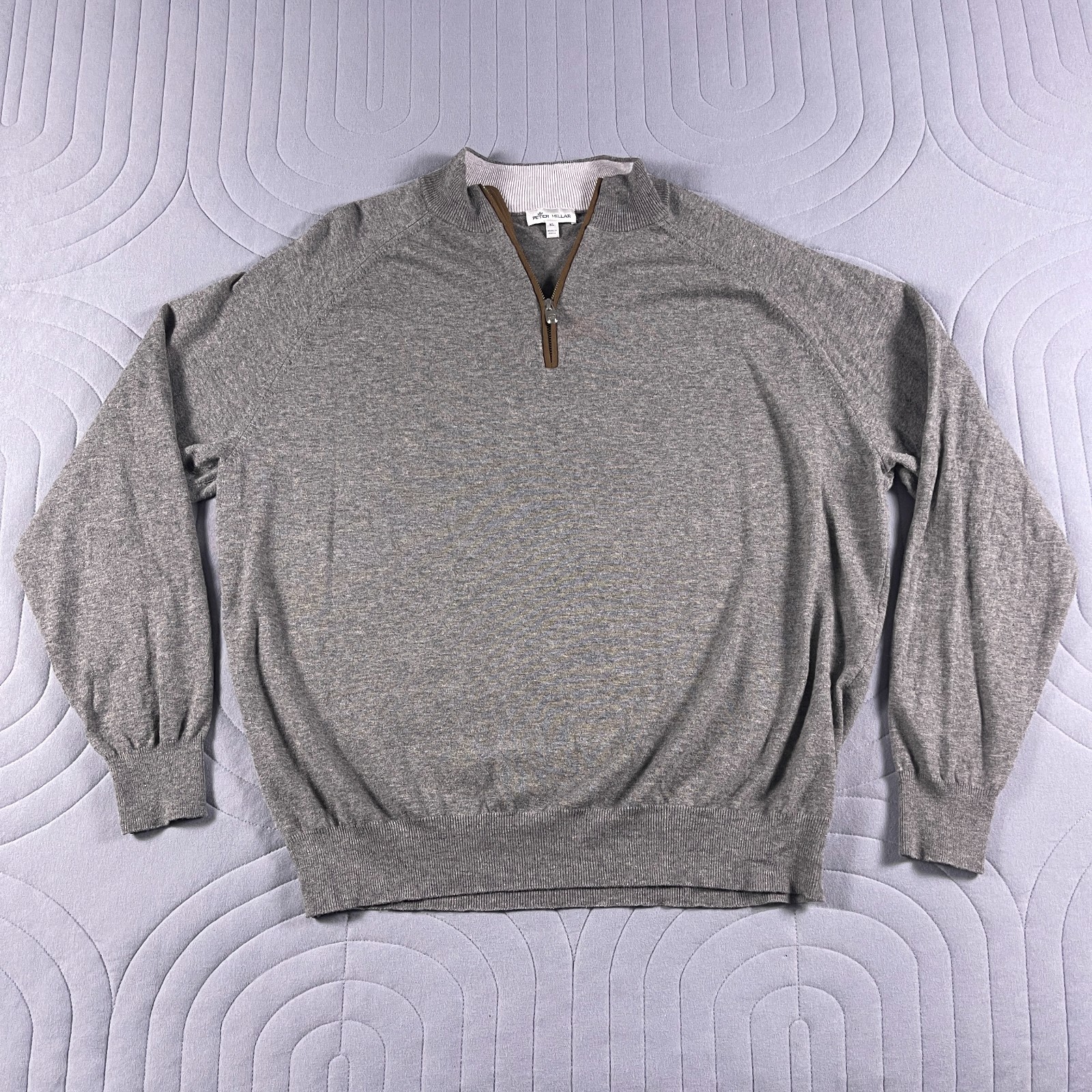 Peter Millar Sweater Men's XL Merino Wool Blend Gray Quarter Zip Pullover Golf