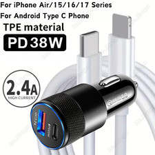 For iPhone 14 13 12 11 Pro XR X 38W Fast Car Charger USB C Type C Charging Cable
