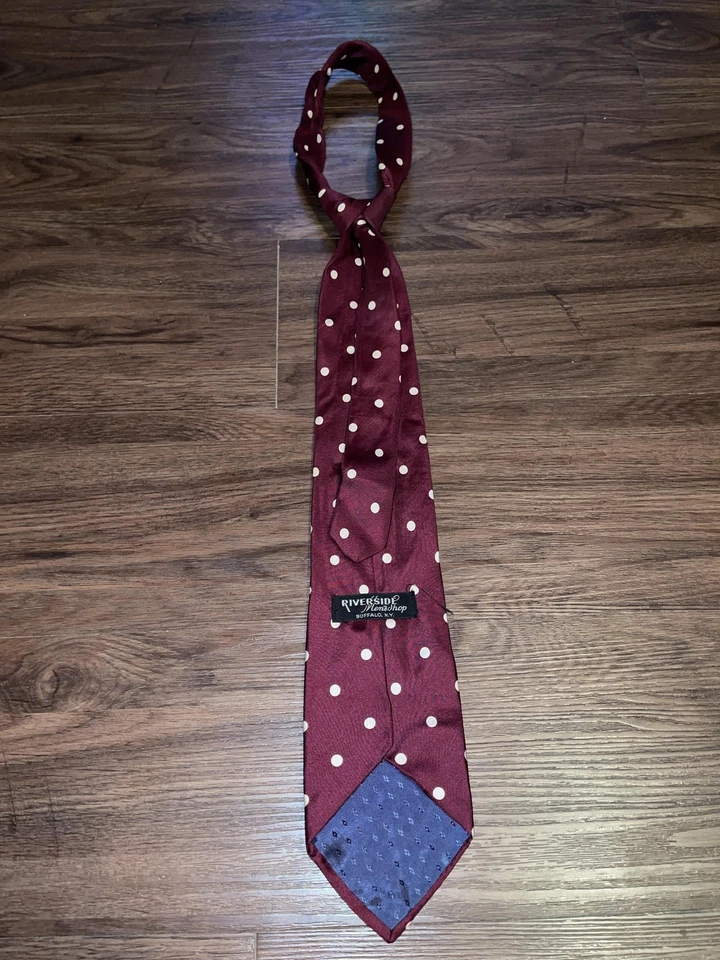 Vintage Rivetz of Boston Tie Mens Burgundy Polka Dot All Silk Made in USA Wide - Image 3 of 4