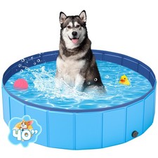 Portable Dog Pool PVC Pet Swimming Bathtub Collapsible Hard Plastic M-40"x12"