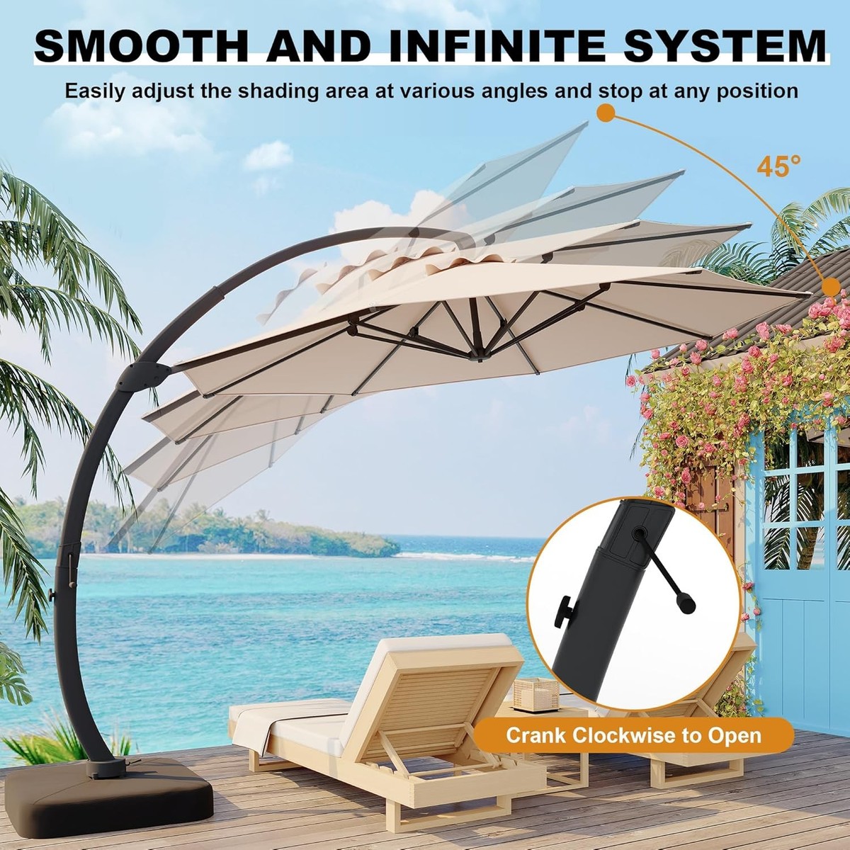amazon patio umbrellas galtech Deluxe Auto Tilt Market Umbrella, 9ft - Outdoor Patio, Deck, Pool, Backyard Stand Alone Umbrella and adjust the the lightness::regular CANVAS Offset Umbrella Base Size:4.0 x 4.0m