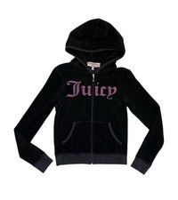 Women  s Juicy Couture 2012 velour Black full zip Hoodie with Pink glittery Logo