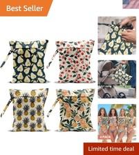 4 Pack Cute Fruit Wet Bag Waterproof Washable Reusable Wet Dry Bag for Swimsu...