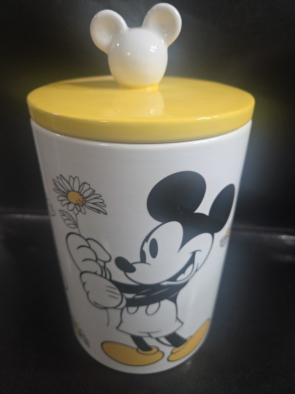Disney Mickey And Minnie Mouse Cookie Ceramic Jar Yellow Daisy