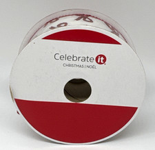 Celebrate It Christmas Wire-Edged Ribbon 1.5in x 30ft White with Red Bow Pattern