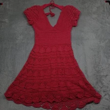 Love The Label Dress Womens Medium Red Mini Fit Flare Crochet Knit Tie