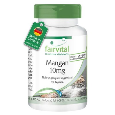 Mangan 10 mg - 90 Kapseln für 3 Monate - 500% NRV- 100 % VEGAN | fairvital