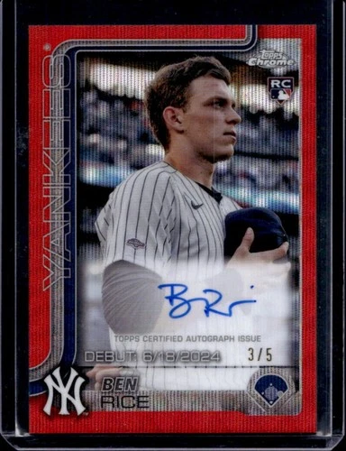 2025 Topps Chrome Update Ben Rice Rookie Debut Auto RC Red Wave Refractor #/5