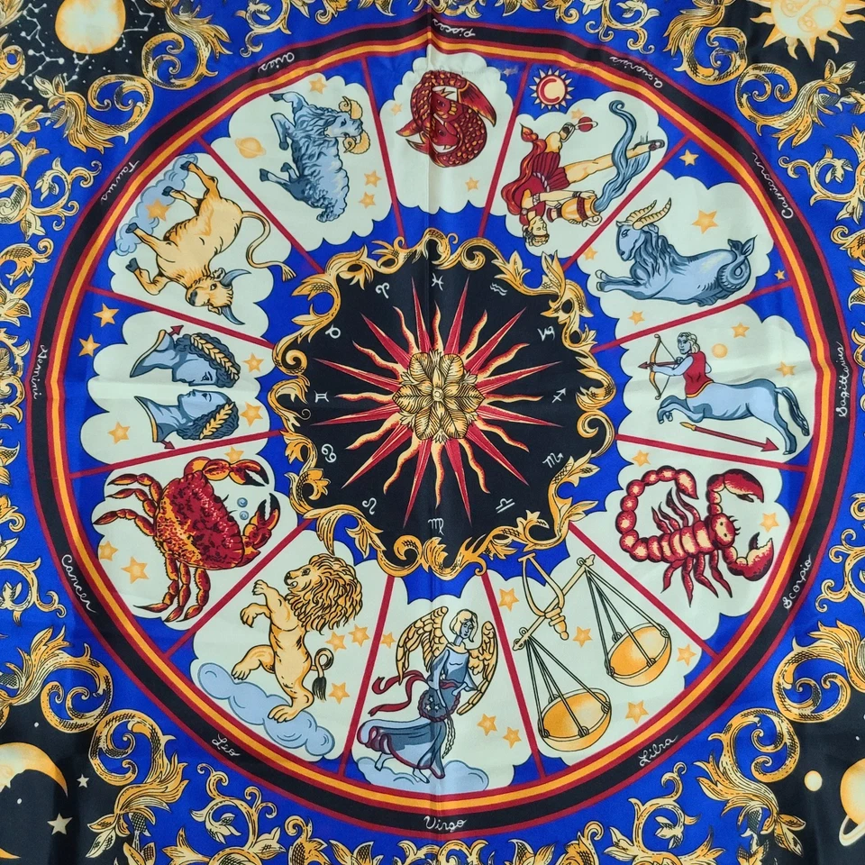 雅芳 Zodiac 围巾 复古 70 年代星星标志 意大利制造占星术 34.5x34.5 — 第 2/4 张图片