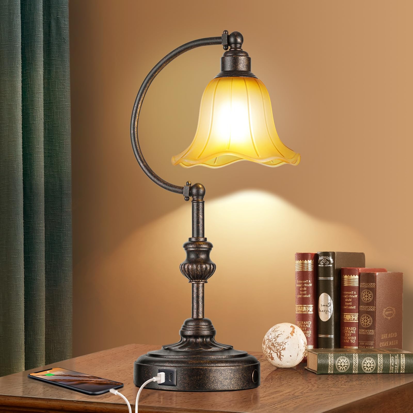 Touch Farmhouse Table Lamp for Living Room, 3-Way Dimmable Rustic Nightstand ...
