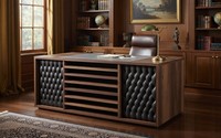 Modernes BüRo Schreibtisch Mit Lederfront Und Holzregalen