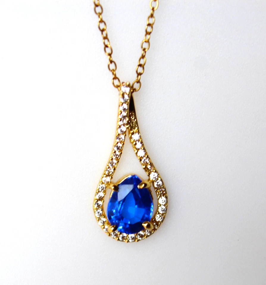 Saphir Bleu de 6,72 ct- Certificat AGI - Pendentif + Chaîne Acier Inoxydable - Photo 3/4