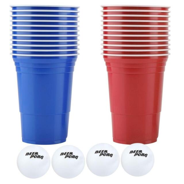 Beer Pong Drinking Game Set Beer Pong Cups‑22 Cups 4 ‑Pong Balls Red+Blue