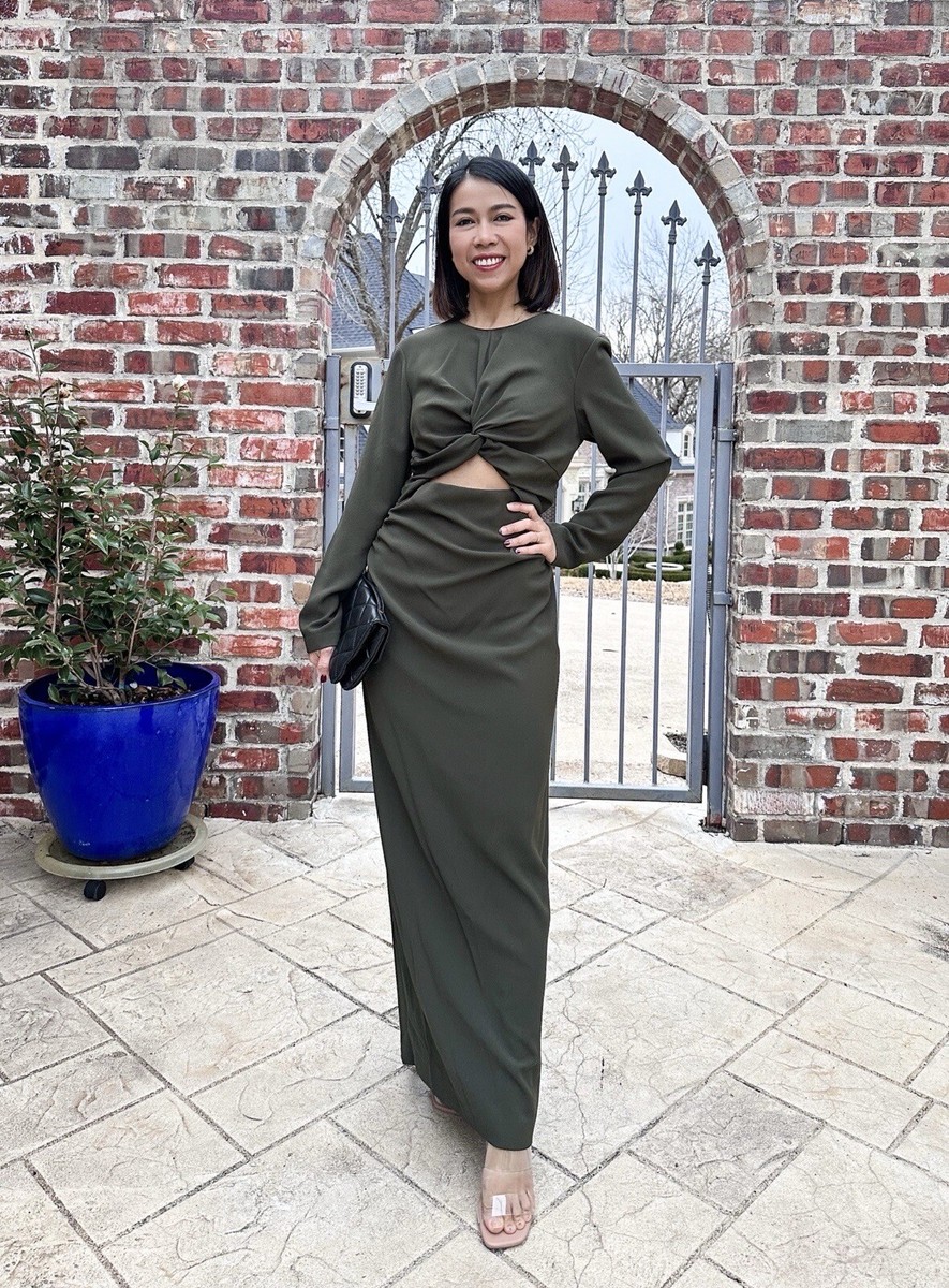 ZARA WOMAN KHAKI ZW COLLECTION CUT-OUT MIDI DRESS REF:4437