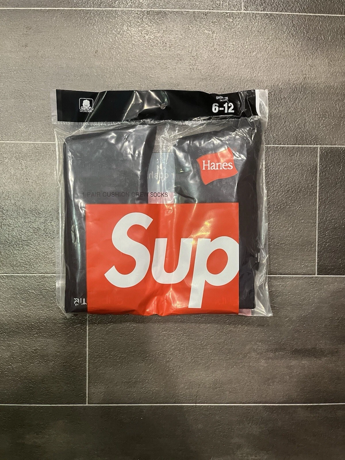 Chaussettes Supreme X Hanes Crew   noires, 2 paires en paquet de 4 chaussettes individuelles, taille 6 12