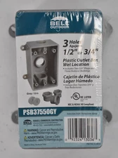 Hubbell Bell Outdoor Weatherproof Box w Gang 3 Hole Plastic Outlet PSB7550GY