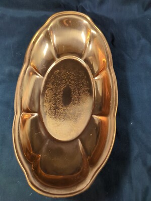 12'' Copper Craft Guild Serving Tray Dish Oblong Oval Taunton MA Ornate Etched