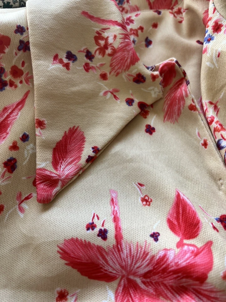 Bloomingdales 1970 бежевый розовый цветочный платье молнии передний воротник длинным рукавом Med - Изображение 4 из 4