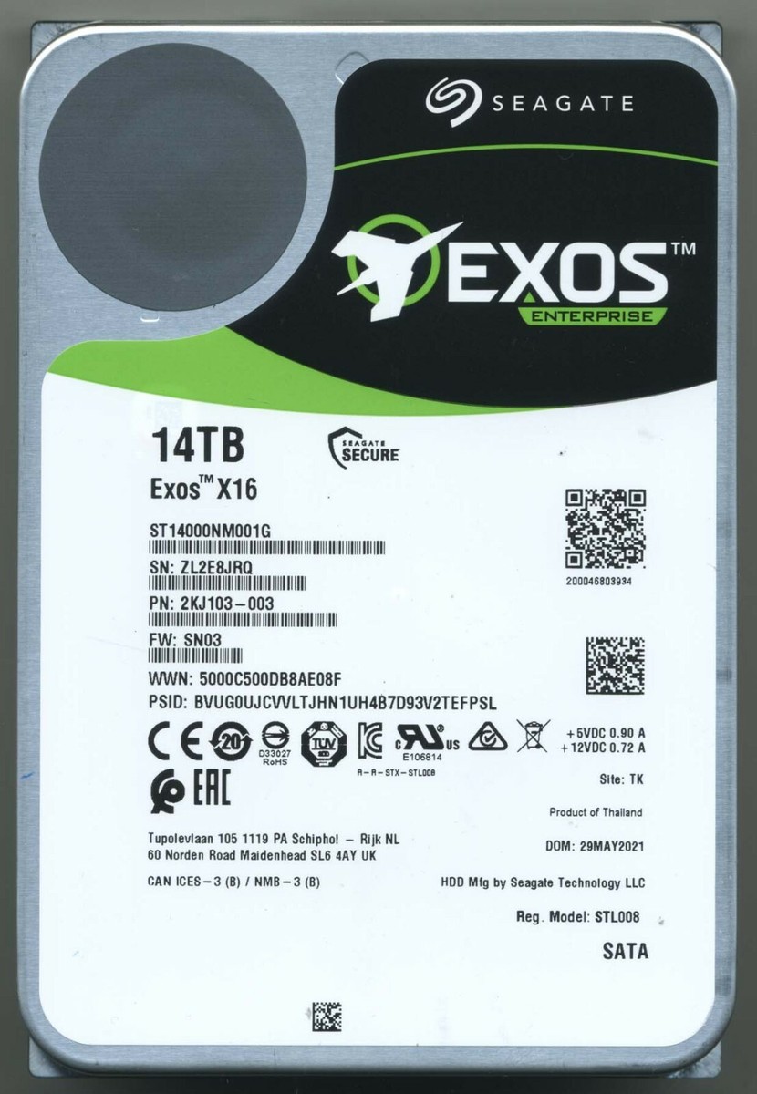 Seagate Exos X16 14TB HDD 3台 Seagate (ST14000NM001G) Exos 14TB Enterprise HDD - 7200 RPM, SATA