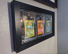 Graded Trading Card Display Case 3 PSA Slabs Sport Baseball Football Wood Frame