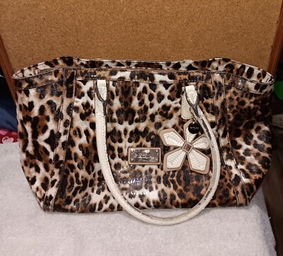 Guess Leopard Purse with Guess Flower Keychain Faux Snakeskin Handles