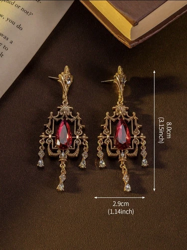 Vintage Style Red Rhinestone Elegant Dangle Tassel Earrings* - Picture 5 of 5
