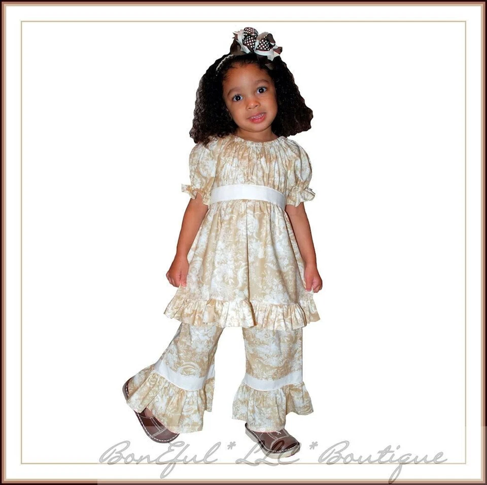 BonEful Fabric FQ Cotton Quilt Brown Tan Cream Heart Damask Flower Damask Toile - Image 4 of 4