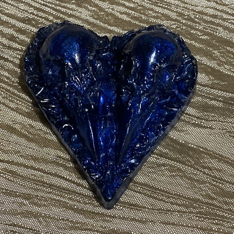Blue Shimmer Crow/Raven Skulls Heart, Resin, One Of A Kind