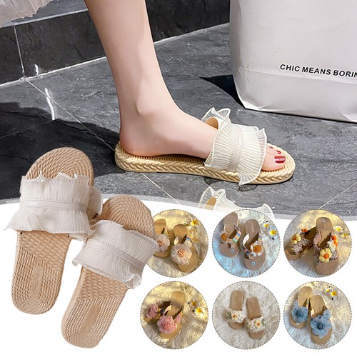 Dai Ethnic Beach Shoes Grass Woven Flower Thick Bottom Beach Vacation Traver New - Picture 2 of 26