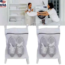 2x's Large Laundry Mesh Sneaker Shoe-Delicates Wash-Dry Zip Bag, Adjust Straps