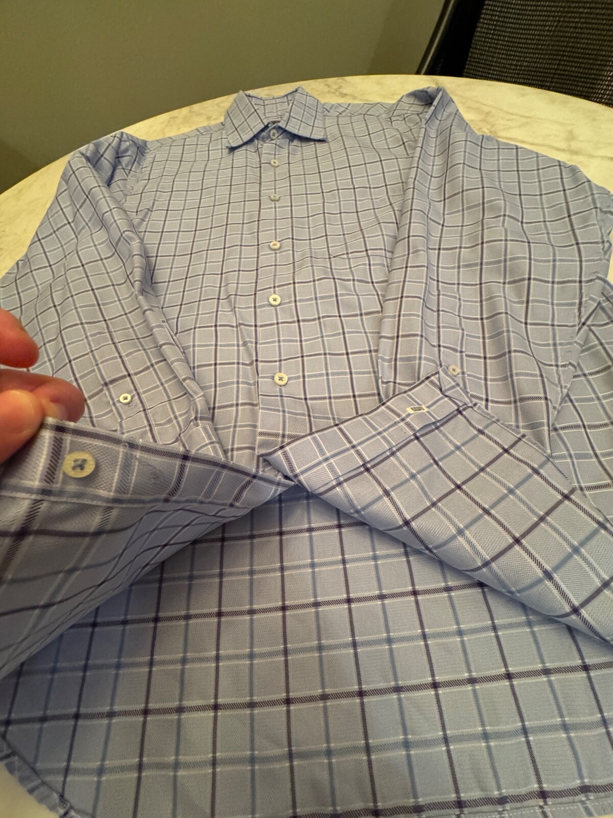 Robert Talbott Blue Plaid Pattern Shirt - Size L … - image 9