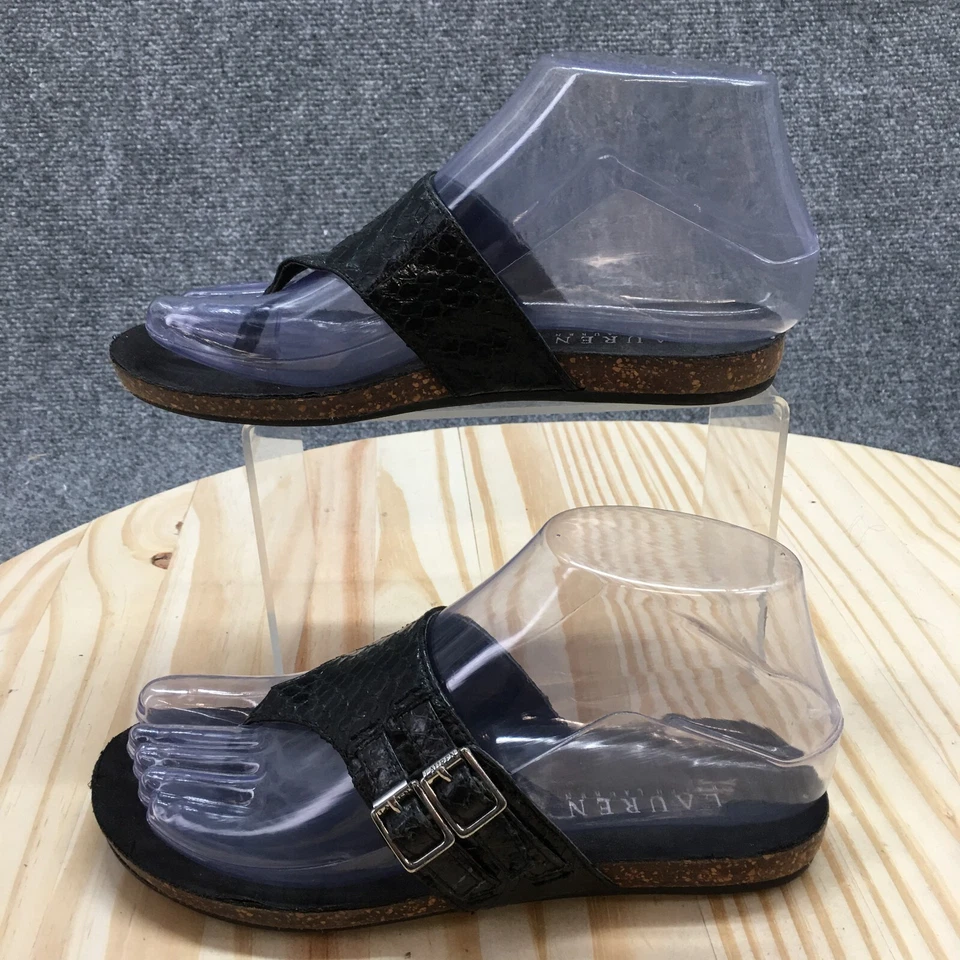 Sandalias Lauren Ralph Lauren para mujer 5 B Malia Tanga Deslizable Negro Cuero Hebilla Foto 2 de 4