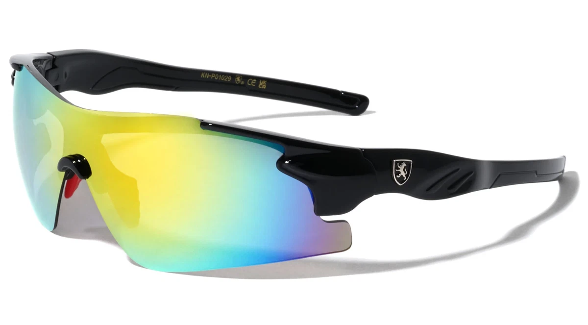 Khan Men's Sport Sunglasses – Semi-Rimless Wrap Biker Shades, UV400, Black Lens