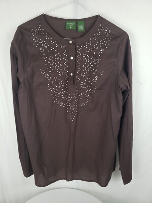 Mountain Lake Brown Long Sleeve Dazzled 100% Cotton Shirt Sz M